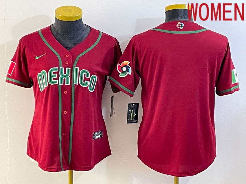 Women 2023 World Cub Mexico Blank Red Nike MLB Jersey2->women mlb jersey->Women Jersey